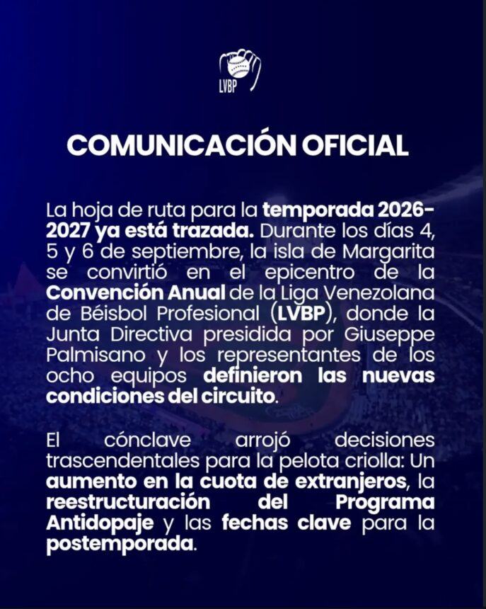 LVBP define hoja de ruta para la temporada 2026-2027 tras su Convención Anual en Margarita