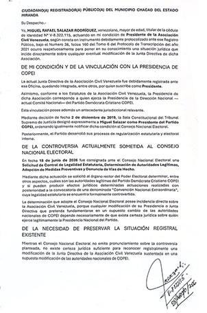 Miguel Salazar acude al SAREN para “salvaguardar patrimonio de COPEI”